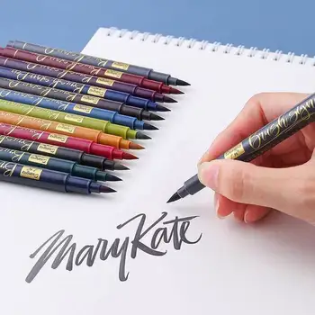 12 Renk / Set Yazma Fırça Kalem Kaligrafi işaretleme kalemleri Seti Çizim Boyama Suluboya Sanat