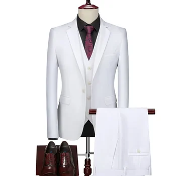 16 Renk Temel Tarzı erkek Rahat Düz Renk 3 Parça Takım Elbise / Erkek Bir Düğme Blazers Jacker Ceket Pantolon Pantolon Yelek Yelek
