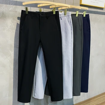 2023 Sonbahar Yeni Düz rahat pantolon Erkekler Marka İnce Kore Moda takım elbise Pantolon Erkek Siyah Gri Mavi Pantolon