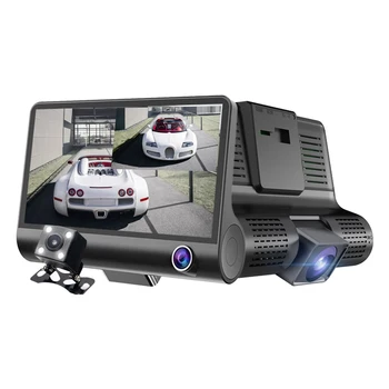 3 lensli araba DVR HD 1080P 4 İnç Araba Video Kaydedici 140 Derece Geniş Açı Araç Sürüş Kaydedici IP68 Su Geçirmez park monitörü