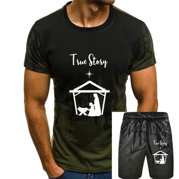 Baskılı Erkek T Shirt Pamuklu tişört Gerçek Hikaye Doğuş Sahnesi Bebek İsa Noel T Shirt O-Boyun Kısa Kollu Kadın T-Shirt