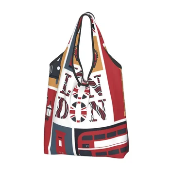 Geri dönüşüm Vintage Londra Kırmızı Otobüs telefon kulübesi alışveriş çantası kadın büyük el çantası Çantası Taşınabilir İngiliz Tarzı Bakkal alışveriş çantaları