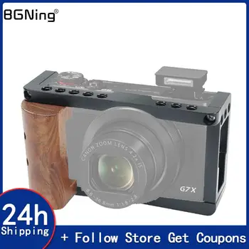 Kamera kafesi Alüminyum Alaşımlı Video Kafesi Ahşap Saplı Kavrama Canon G7X Mark 3 G7X III Tam Dslr Koruyucu Kafes Rig
