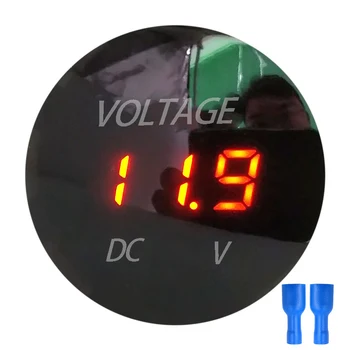 Kırmızı Mavi Dijital Mini DC Ekran Modülü DC 5 V-48 V Yuvarlak Voltmetre voltmetre Dedektörü panel metre Ölçer Motosiklet Araba için