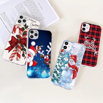 Merry Christmas Geyik Temizle Telefon Kılıfı için iPhone 11 13 12 Mini 14 Pro SE 2020 2022 X XR XS Max 7 8 6 6S Artı Karikatür Mat Coque