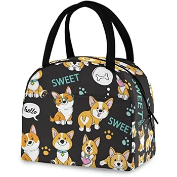 Sevimli Corgi Köpek Öğle Yemeği Çantası Kadın Erkek Kullanımlık Yalıtımlı yemek kutusu çantası Ofis İşleri için Okul Piknik Yürüyüş