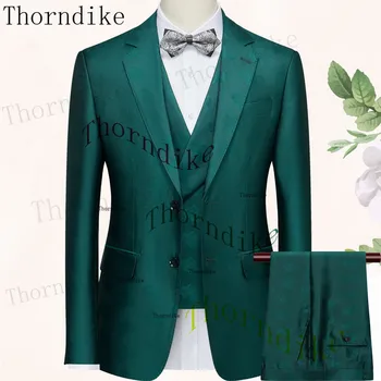 Thorndike Güzel Yeşil Smokin 3 Adet Resmi Parti Kostüm Homme Slim Fit(Ceket + Pantolon + Yelek)moda Klasik Erkek Takım Elbise Blazer