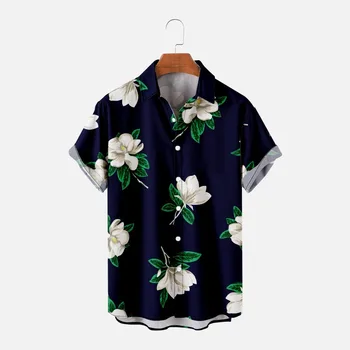 Yaz Erkek Tatil Tatil Çiçek Baskı Gömlek Streetwear Hawaiian Rahat Kısa Kollu Plaj Gömlek Tops