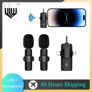 3 İN 1 Kablosuz Yaka Mikrofonu Gürültü Azaltma 3.5 MM Mini Yaka iPhone/Android Telefon / Kamera / Dizüstü Video Kayıt