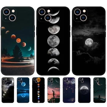 Ay Astronot Kılıfı iPhone 13 Pro Kılıf iPhone 13 11 12 Pro XR XS Max mini 7X8 6 6S Artı 5 5S SE 2020 Siyah Silikon