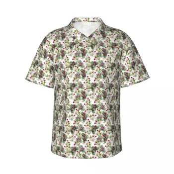 Erkek gömleği Meyveleri Ahududu Kısa Kollu Gömlek Yaz Gömlek Erkekler Turn-aşağı Yaka Düğme Gömlek erkek Giyim
