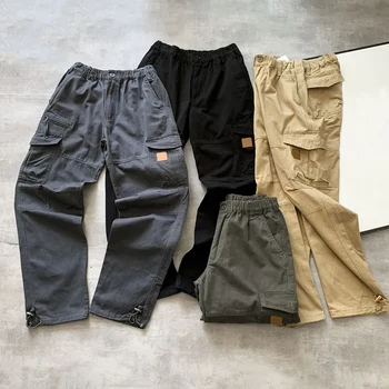 Kaha askeri tarzı düz bacak rahat pantolon çok cep tulum çift gevşek