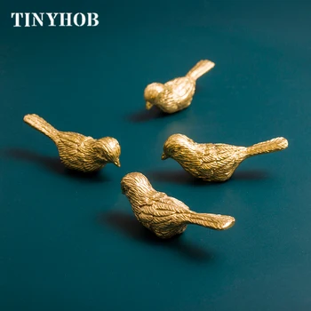 Retro Kuşlar Topuzu ve Kolu Vintage dolap kapağı kolları Amerikan İskandinav çekmece çekme kolları Altın Pirinç Dekor Donanım